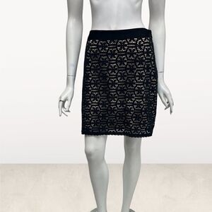 ‎Milly Black Embroidered Lace Over Nude Skirt